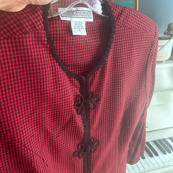 Jessica Howard Red and Black Houndstooth Jacket 12 - Picture 14 of 16